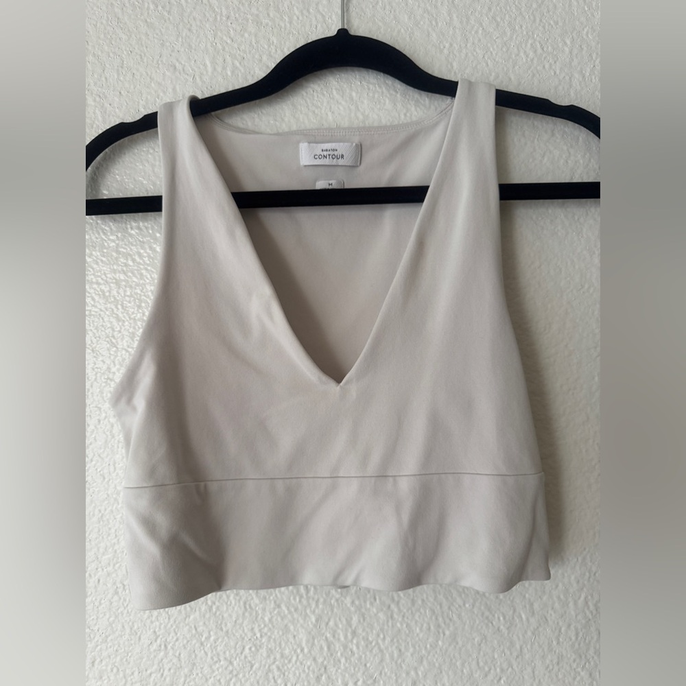 Babaton Cream V-Neck Cropped Tank Top